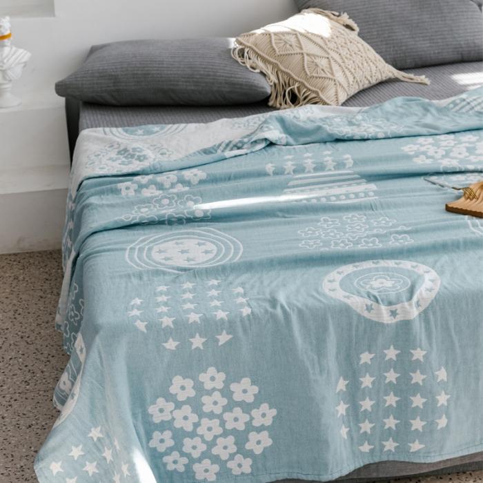 91家纺网 家纺一手货源 找家纺 朴尔 2020年新款加厚三层水洗棉全棉纱布毛巾被 星星点点-兰