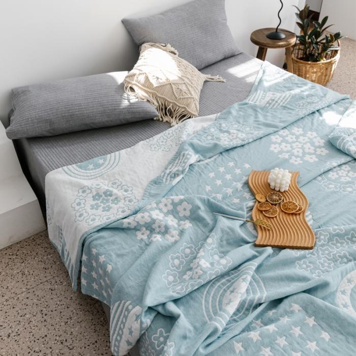 91家纺网 家纺一手货源 找家纺 朴尔 2020年新款加厚三层水洗棉全棉纱布毛巾被 星星点点-兰