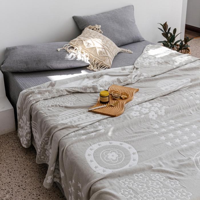 91家纺网 家纺一手货源 找家纺 朴尔 2020年新款加厚三层水洗棉全棉纱布毛巾被 星星点点-浅灰