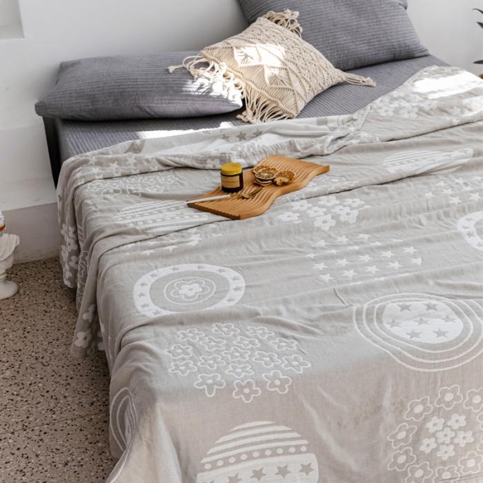 91家纺网 家纺一手货源 找家纺 朴尔 2020年新款加厚三层水洗棉全棉纱布毛巾被 星星点点-浅灰