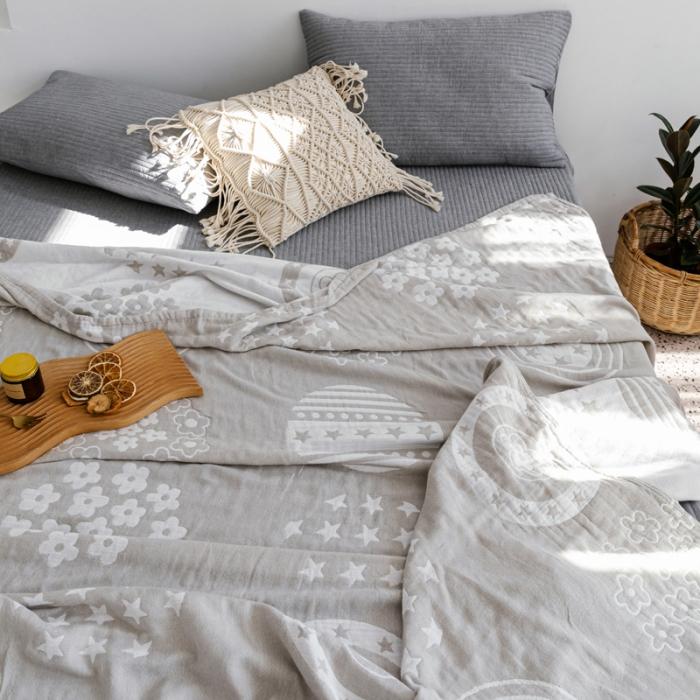 91家纺网 家纺一手货源 找家纺 朴尔 2020年新款加厚三层水洗棉全棉纱布毛巾被 星星点点-浅灰