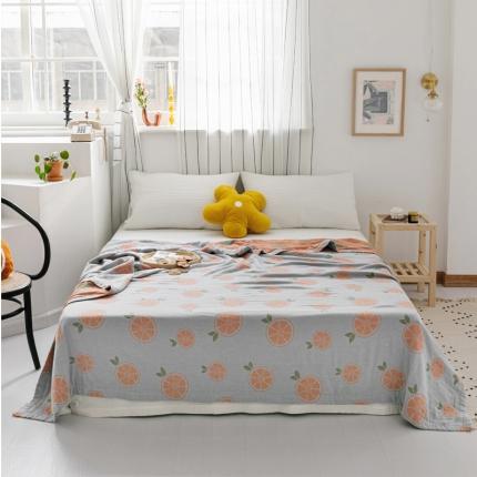 91家纺网 家纺一手货源 找家纺 朴尔 2020年新款水果系列四层纱布毛巾被 半颗柠檬-灰