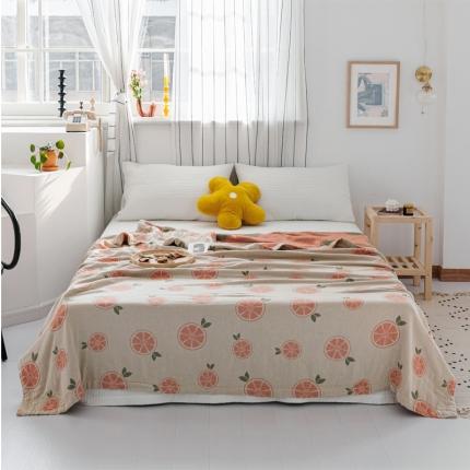 91家纺网 家纺一手货源 找家纺 朴尔 2020年新款水果系列四层纱布毛巾被 半颗柠檬-浅驼