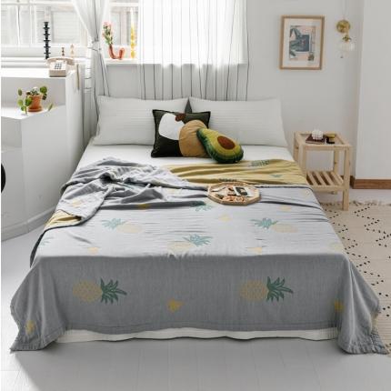 91家纺网 家纺一手货源 找家纺 朴尔 2020年新款水果系列四层纱布毛巾被 菠萝与三角-灰黄