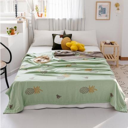 91家纺网 家纺一手货源 找家纺 朴尔 2020年新款水果系列四层纱布毛巾被 菠萝与三角-绿咖