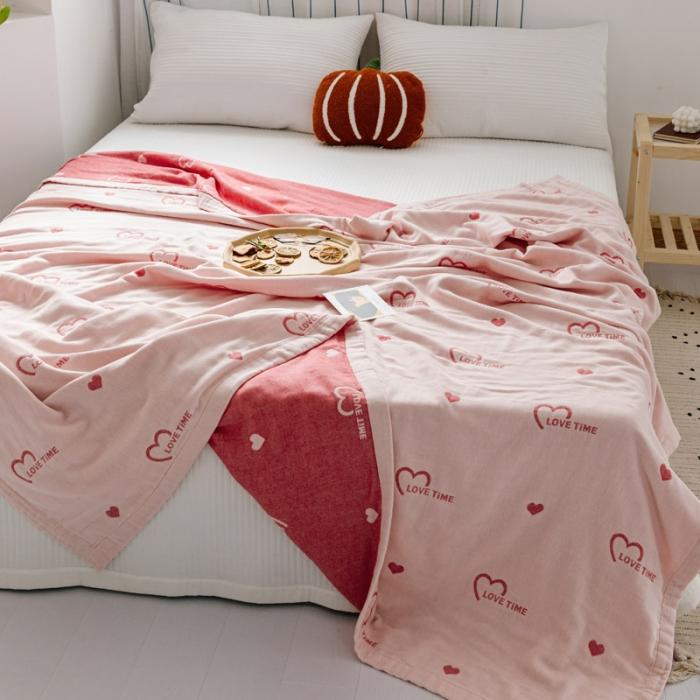 91家纺网 家纺一手货源 找家纺 朴尔 2020年新款水果系列四层纱布毛巾被 爱时光-粉