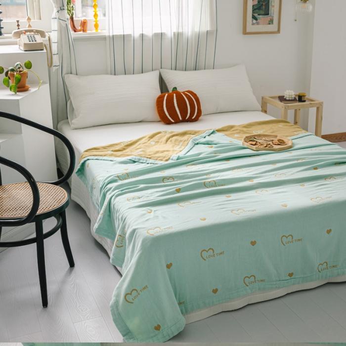 91家纺网 家纺一手货源 找家纺 朴尔 2020年新款水果系列四层纱布毛巾被 爱时光-兰