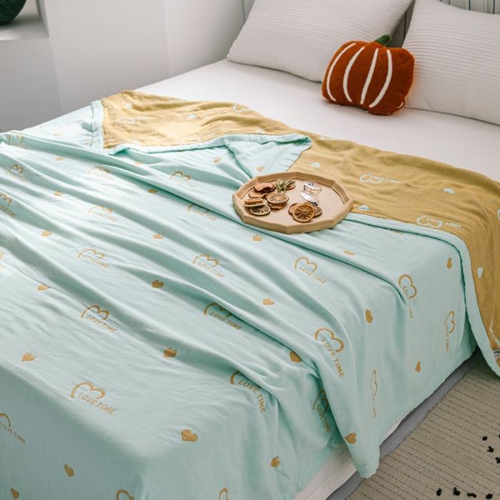 91家纺网 家纺一手货源 找家纺 朴尔 2020年新款水果系列四层纱布毛巾被 爱时光-兰