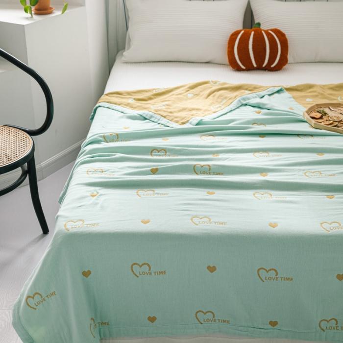 91家纺网 家纺一手货源 找家纺 朴尔 2020年新款水果系列四层纱布毛巾被 爱时光-兰