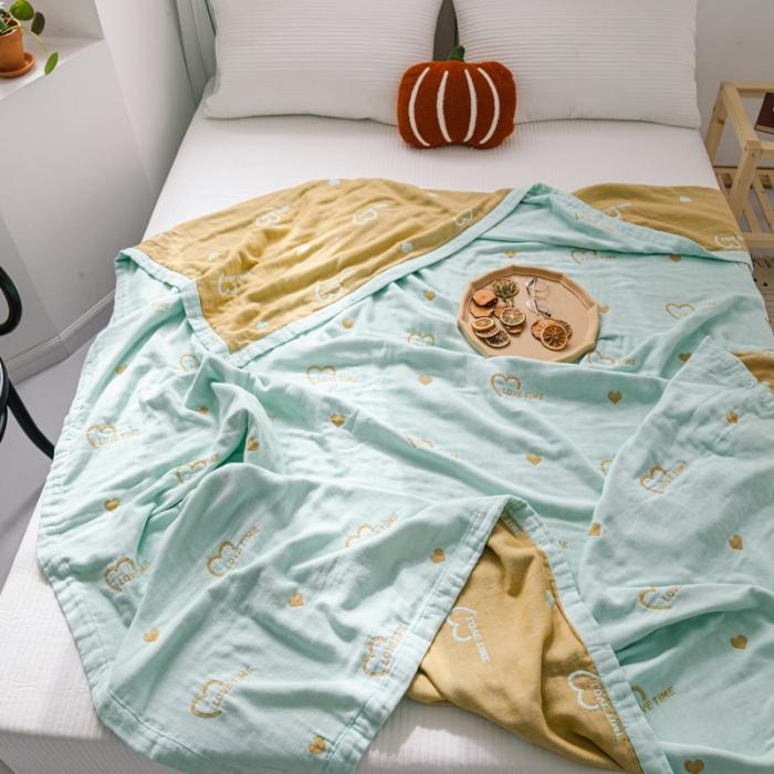 91家纺网 家纺一手货源 找家纺 朴尔 2020年新款水果系列四层纱布毛巾被 爱时光-兰