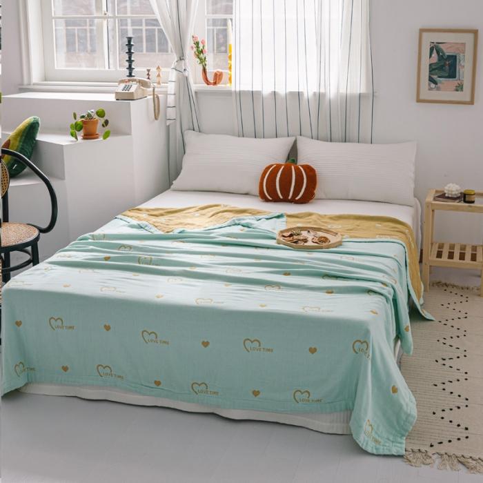 91家纺网 家纺一手货源 找家纺 朴尔 2020年新款水果系列四层纱布毛巾被 爱时光-兰