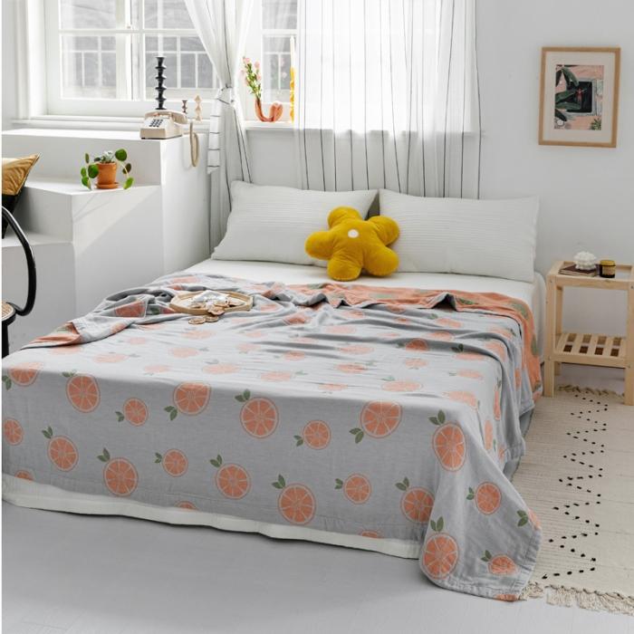 91家纺网 家纺一手货源 找家纺 朴尔 2020年新款水果系列四层纱布毛巾被 半颗柠檬-灰