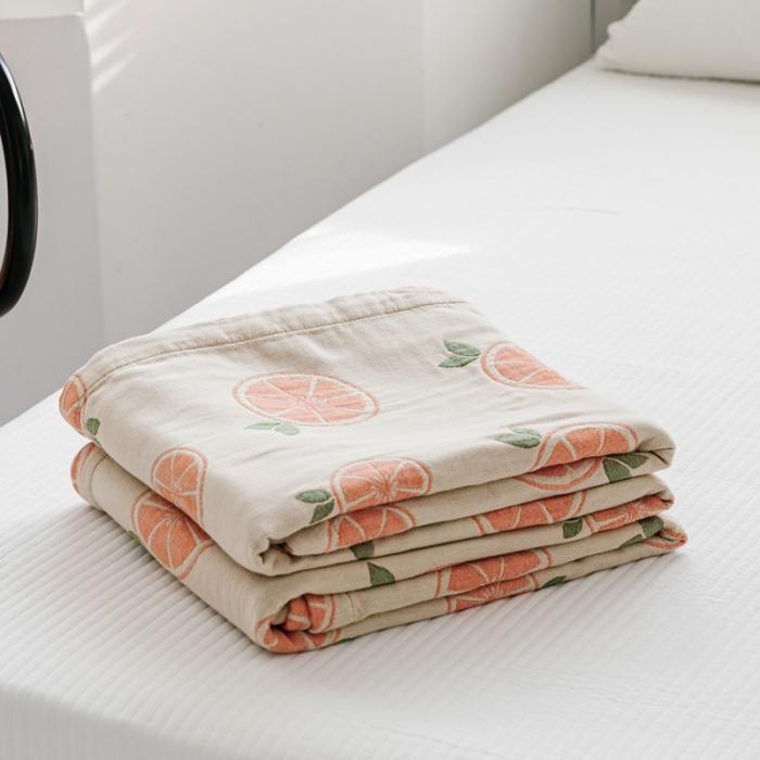 91家纺网 家纺一手货源 找家纺 朴尔 2020年新款水果系列四层纱布毛巾被 半颗柠檬-浅驼