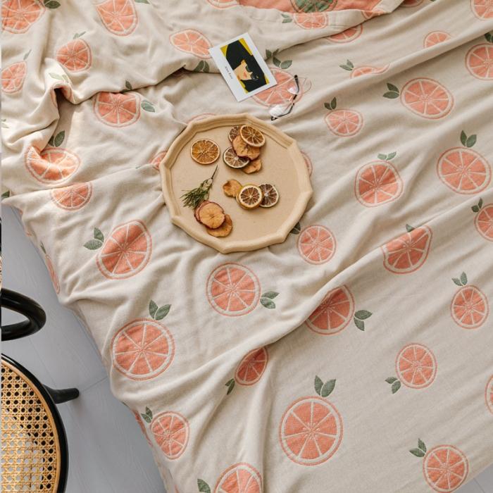 91家纺网 家纺一手货源 找家纺 朴尔 2020年新款水果系列四层纱布毛巾被 半颗柠檬-浅驼