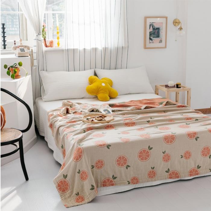 91家纺网 家纺一手货源 找家纺 朴尔 2020年新款水果系列四层纱布毛巾被 半颗柠檬-浅驼