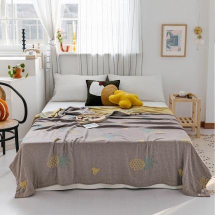 朴尔 2020年新款水果系列四层纱布毛巾被 菠萝与三角-黄咖