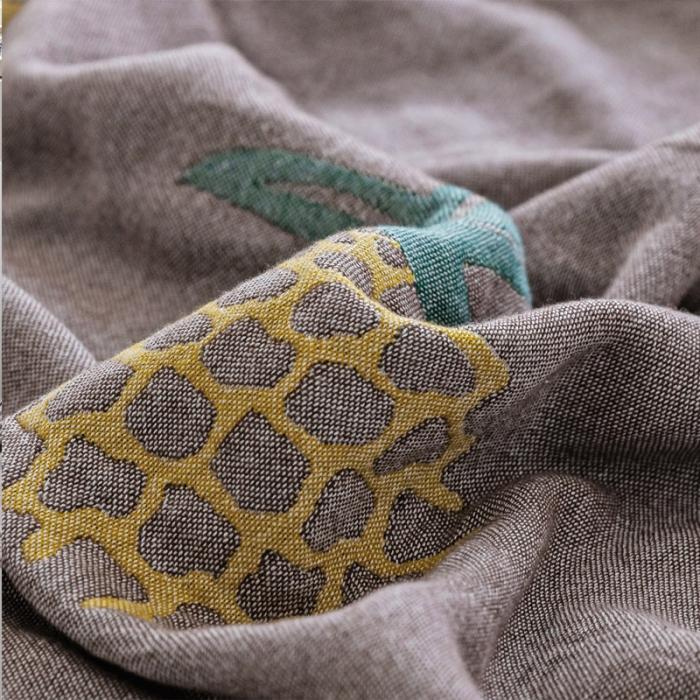 91家纺网 家纺一手货源 找家纺 朴尔 2020年新款水果系列四层纱布毛巾被 菠萝与三角-黄咖