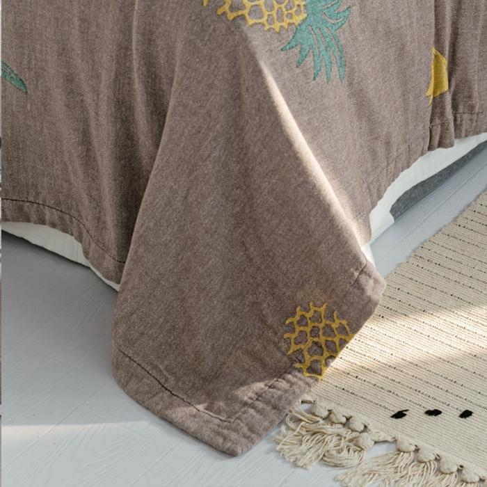 91家纺网 家纺一手货源 找家纺 朴尔 2020年新款水果系列四层纱布毛巾被 菠萝与三角-黄咖