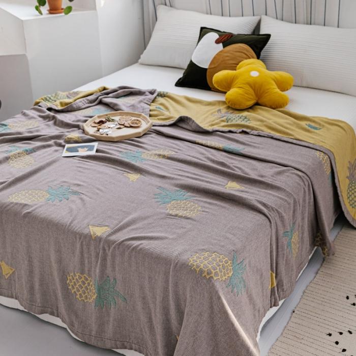 91家纺网 家纺一手货源 找家纺 朴尔 2020年新款水果系列四层纱布毛巾被 菠萝与三角-黄咖