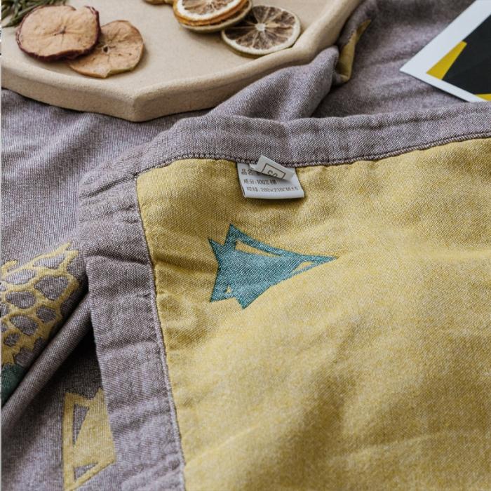 91家纺网 家纺一手货源 找家纺 朴尔 2020年新款水果系列四层纱布毛巾被 菠萝与三角-黄咖