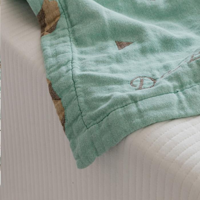 91家纺网 家纺一手货源 找家纺 朴尔 2020年新款水果系列四层纱布毛巾被 鹿图腾-绿