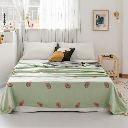 朴尔 2020年新款水果系列四层纱布毛巾被 牛油果女孩-绿灰