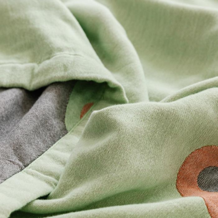 91家纺网 家纺一手货源 找家纺 朴尔 2020年新款水果系列四层纱布毛巾被 牛油果女孩-绿灰