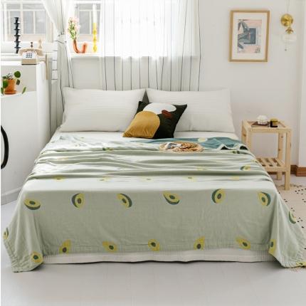 朴尔 2020年新款水果系列四层纱布毛巾被 牛油果女孩-墨绿米