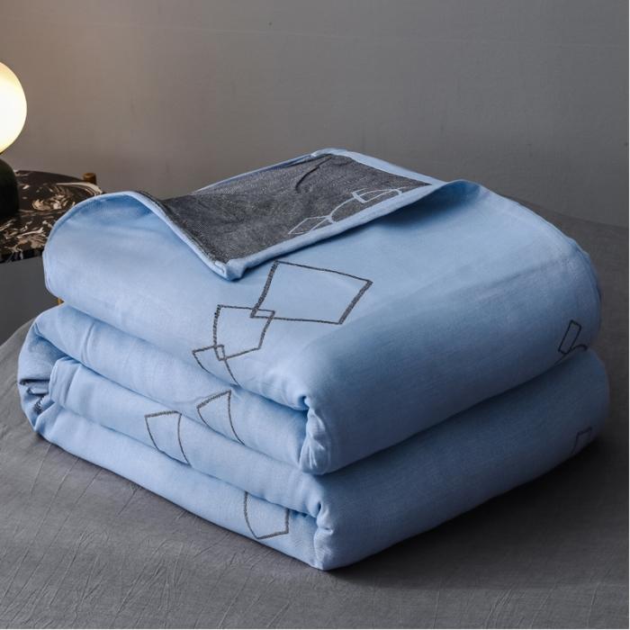 91家纺网 家纺一手货源 找家纺 朴尔 2020年新款主推特惠三层全棉纱布毛巾被 方与圆-蓝