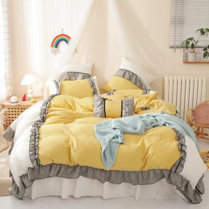 91家纺网 家纺一手货源 找家纺 星野家居 2020新款小公主爱莎床裙款四件套 明黄