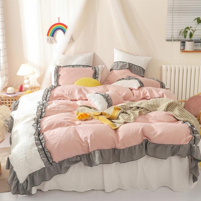 91家纺网 家纺一手货源 找家纺 星野家居 2020新款小公主爱莎床裙款四件套 粉