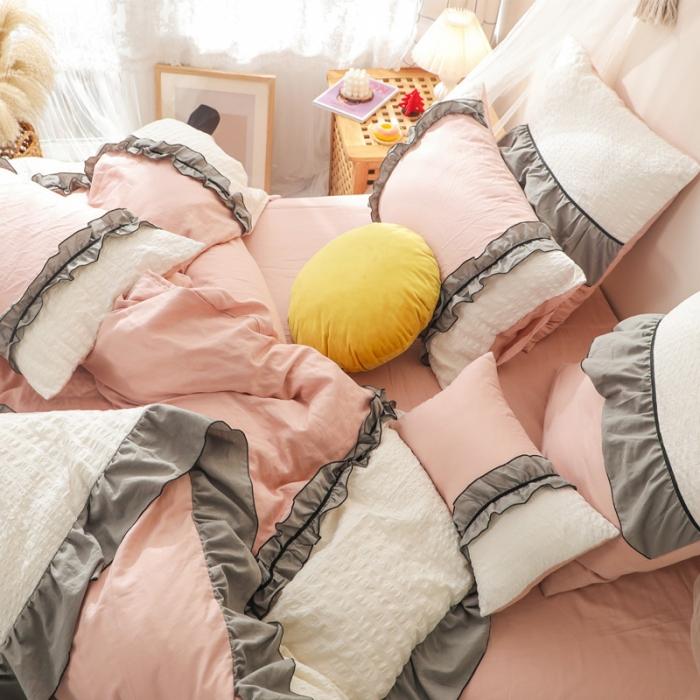 91家纺网 家纺一手货源 找家纺 星野家居 2020新款小公主爱莎床裙款四件套 粉