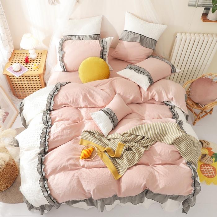 91家纺网 家纺一手货源 找家纺 星野家居 2020新款小公主爱莎床裙款四件套 粉