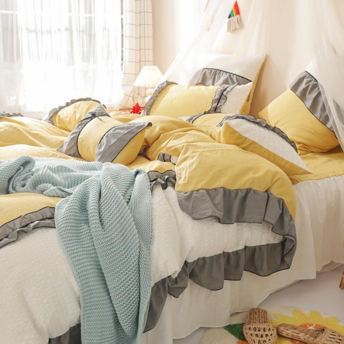 91家纺网 家纺一手货源 找家纺 星野家居 2020新款小公主爱莎床裙款四件套 明黄