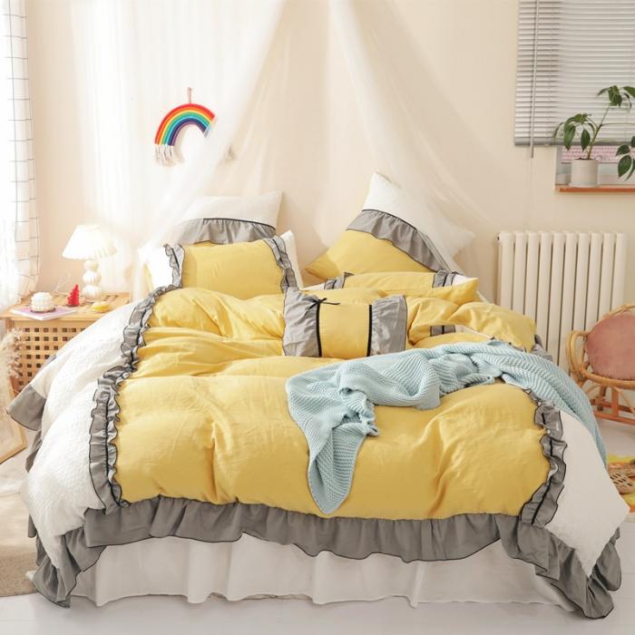 91家纺网 家纺一手货源 找家纺 星野家居 2020新款小公主爱莎床裙款四件套 明黄