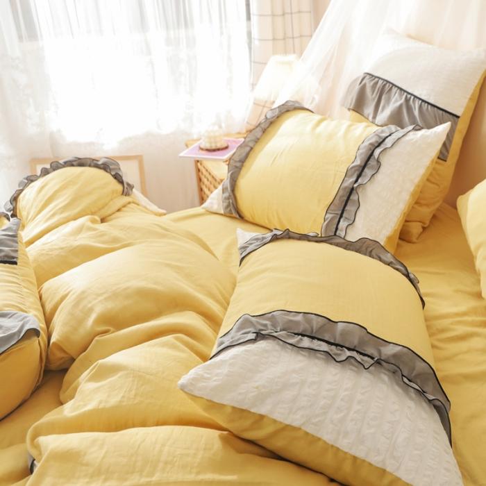 91家纺网 家纺一手货源 找家纺 星野家居 2020新款小公主爱莎床裙款四件套 明黄