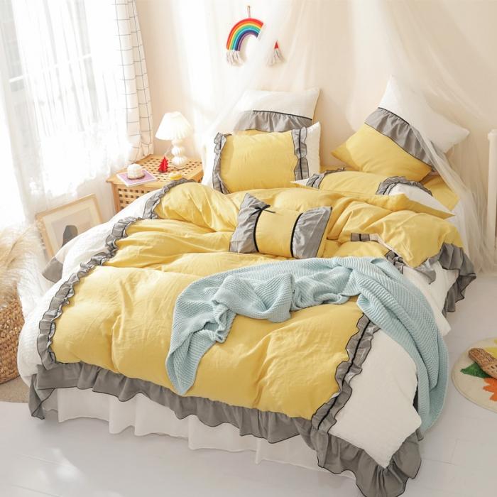 91家纺网 家纺一手货源 找家纺 星野家居 2020新款小公主爱莎床裙款四件套 明黄