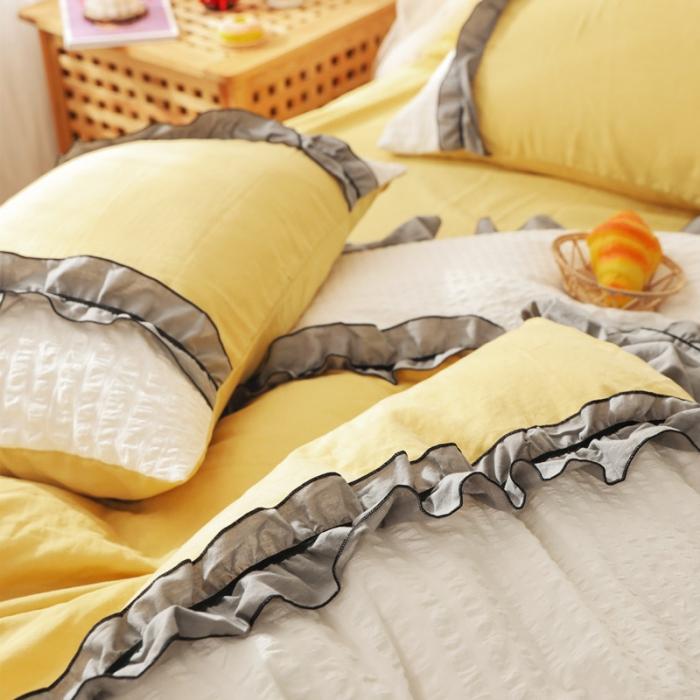 91家纺网 家纺一手货源 找家纺 星野家居 2020新款小公主爱莎床裙款四件套 明黄