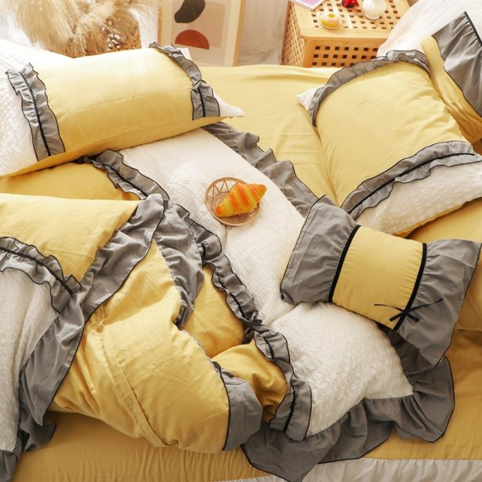 91家纺网 家纺一手货源 找家纺 星野家居 2020新款小公主爱莎床裙款四件套 明黄