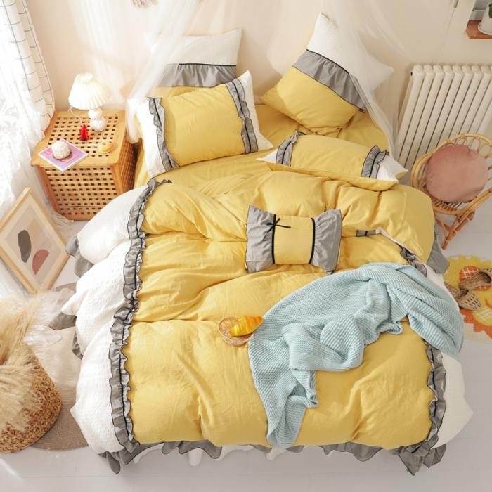 91家纺网 家纺一手货源 找家纺 星野家居 2020新款小公主爱莎床裙款四件套 明黄