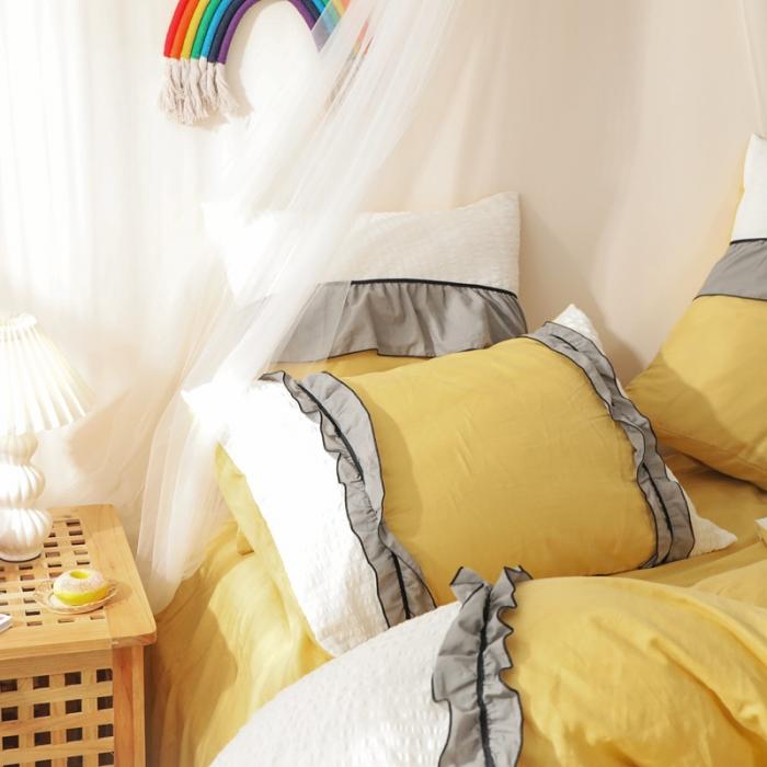 91家纺网 家纺一手货源 找家纺 星野家居 2020新款小公主爱莎床裙款四件套 明黄