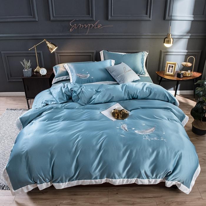 91家纺网 家纺一手货源 找家纺 （总）骏腾 2022新款纯色水洗真丝刺绣四件套