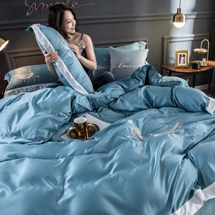 91家纺网 家纺一手货源 找家纺 （总）骏腾 2022新款纯色水洗真丝刺绣四件套