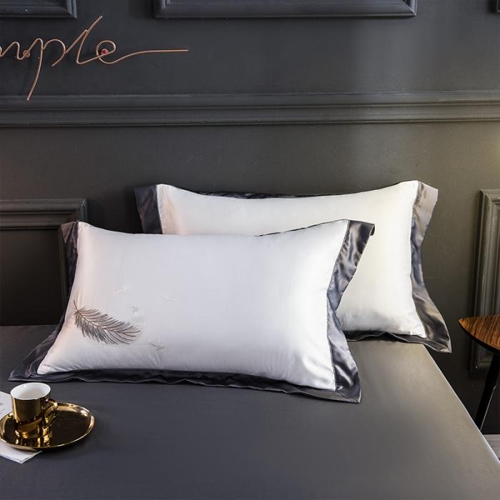 91家纺网 家纺一手货源 找家纺 骏腾 2022新款纯色水洗真丝刺绣四件套 羽毛-米白