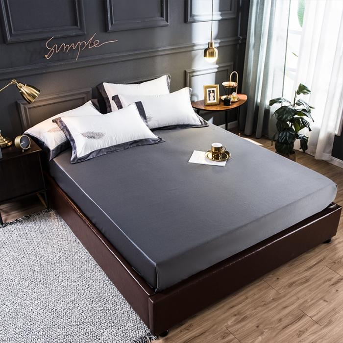 91家纺网 家纺一手货源 找家纺 骏腾 2022新款纯色水洗真丝刺绣四件套 羽毛-米白