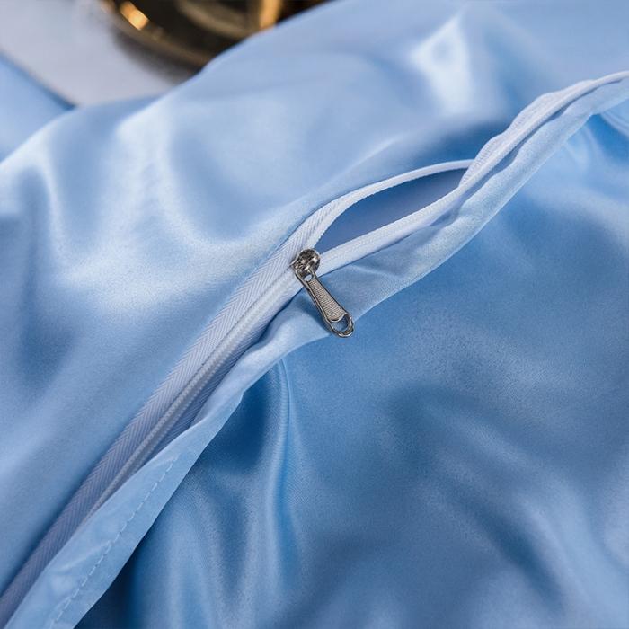 91家纺网 家纺一手货源 找家纺 骏腾 2022新款纯色水洗真丝刺绣四件套 羽毛-天蓝