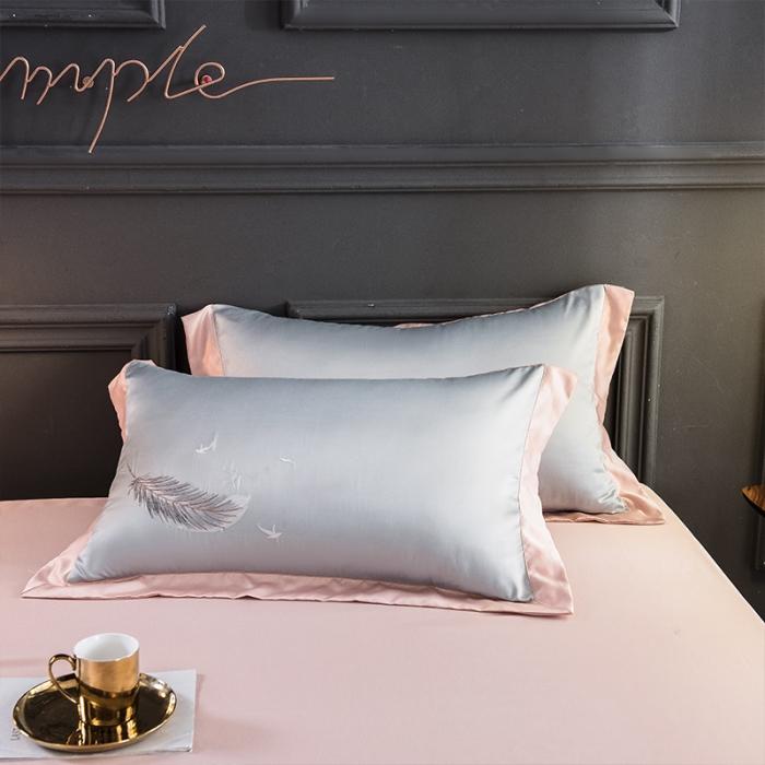 91家纺网 家纺一手货源 找家纺 骏腾 2022新款纯色水洗真丝刺绣四件套 羽毛-银灰