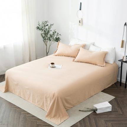 91家纺网 家纺一手货源 找家纺 轻奢坊 2020新款水洗棉日系褶皱短花边单品床单 浅米咖