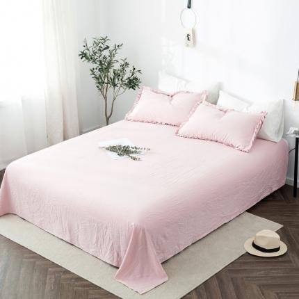 91家纺网 家纺一手货源 找家纺 轻奢坊 2020新款水洗棉日系褶皱短花边单品床单 浅藕粉