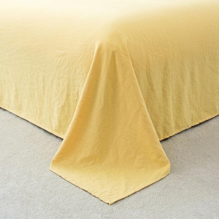 91家纺网 家纺一手货源 找家纺 轻奢坊 2020新款水洗棉日系褶皱短花边单品床单 象牙黄